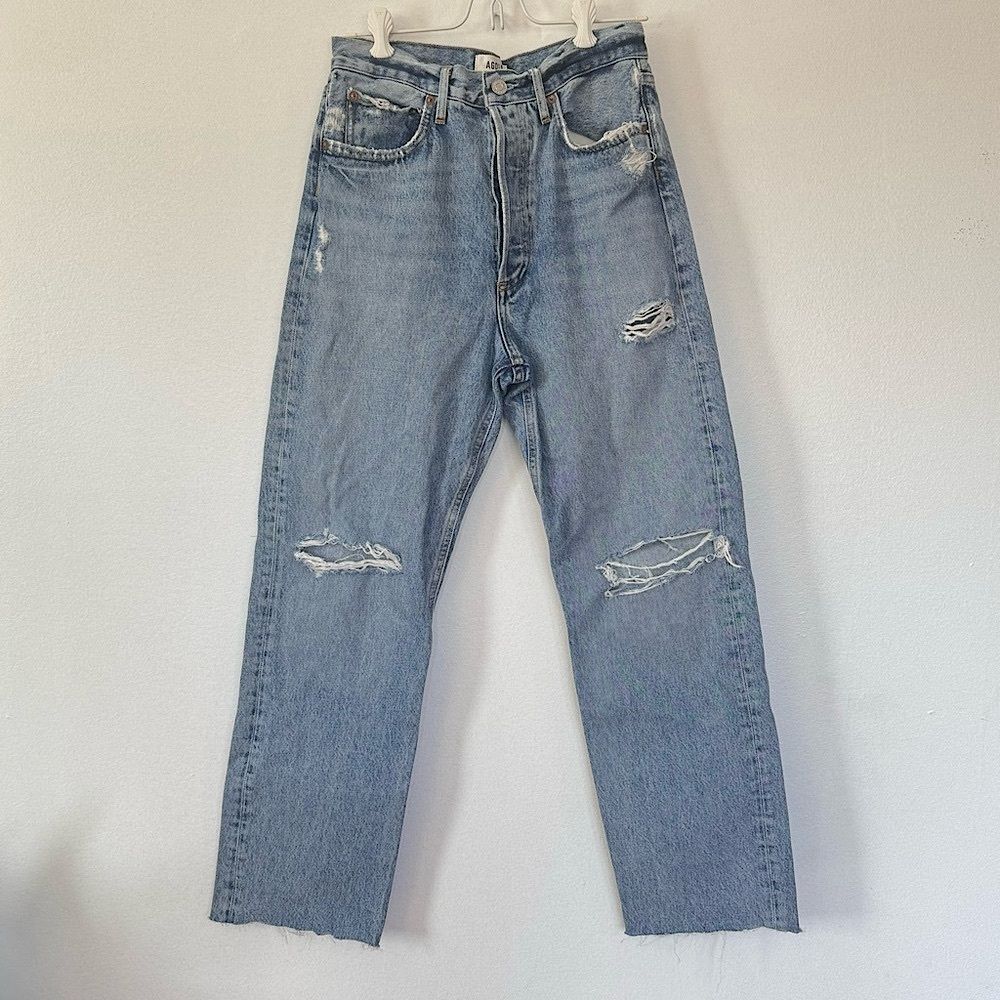 Agolde 90’s High Rise Loose Fit Raw Hem Jeans in Isolate Sz 26 - Picture 2 of 12